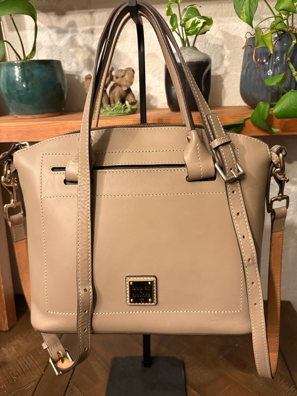 Dooney & Bourke Pebbled Leather Satchel Crossbody Taupe Large Zip Tote